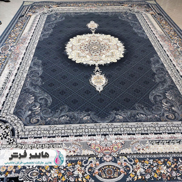 فرش شاهکار صفویه طرح مهرانه سرمه ای کد 4999